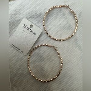 Gold Fashion Earrings Pierced Hoops S925 NIP 2 1/4” in Diameter